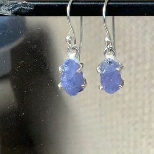 NATURAL RAW ROUGH TANZANITE 925 STERLING SILVER EARRINGS